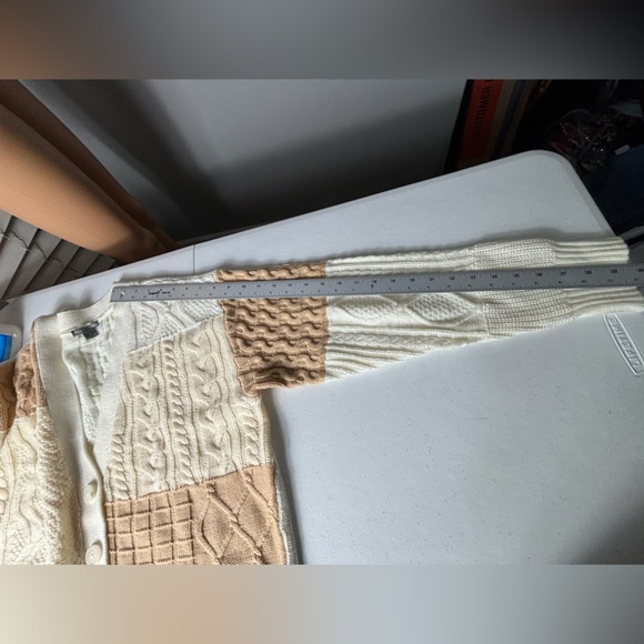 Falls creek patchwork V neck cable knit cream size XL - Picture 10 of 13